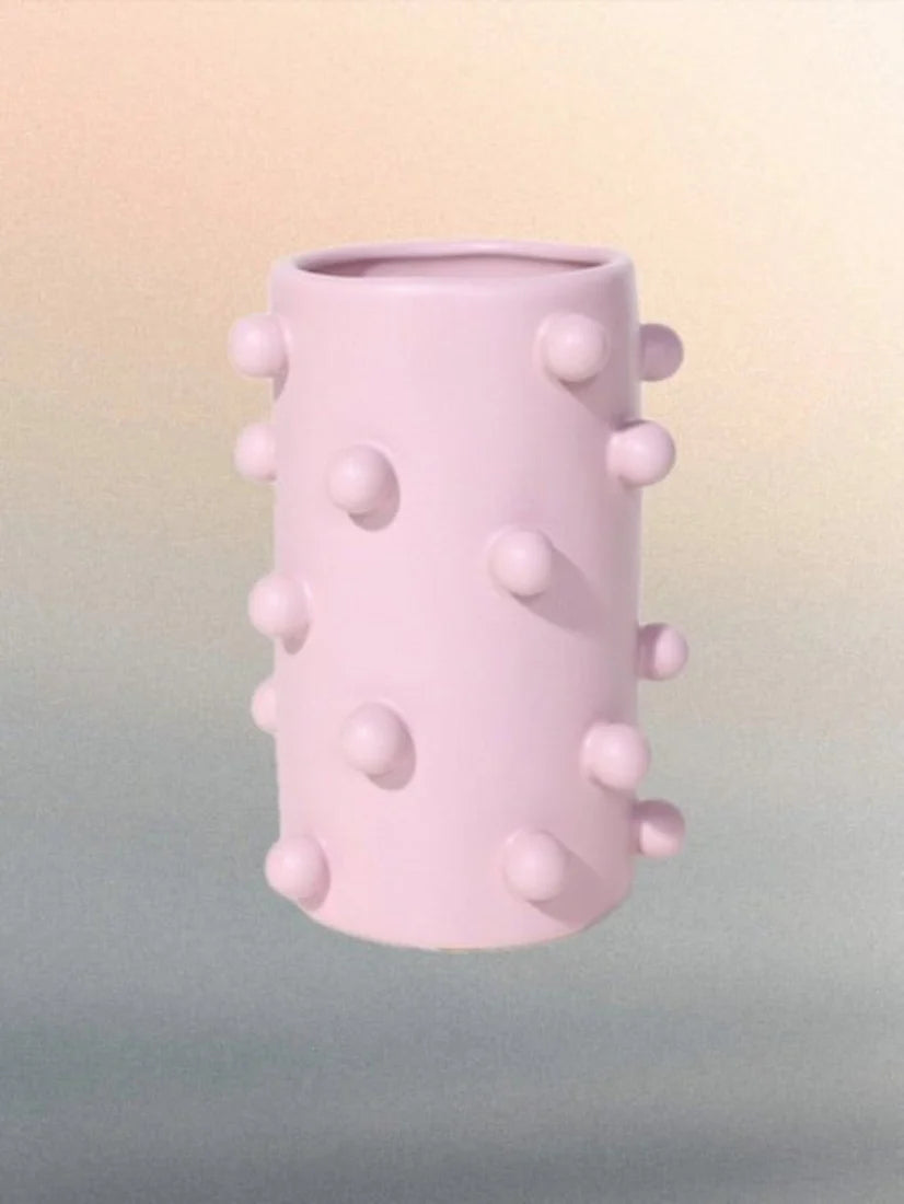 Morandi-Inspired Handmade Pomponette Vase, Dotted Cylinder Centerpiece