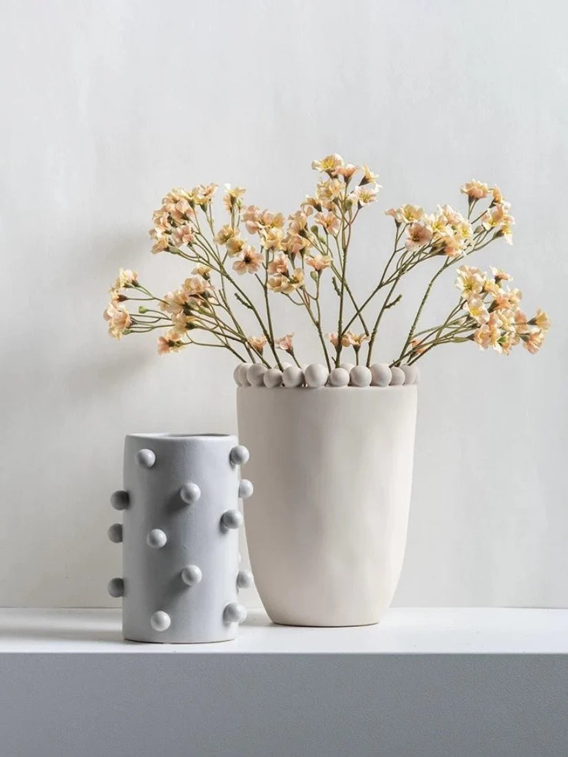 Morandi-Inspired Handmade Pomponette Vase, Dotted Cylinder Centerpiece