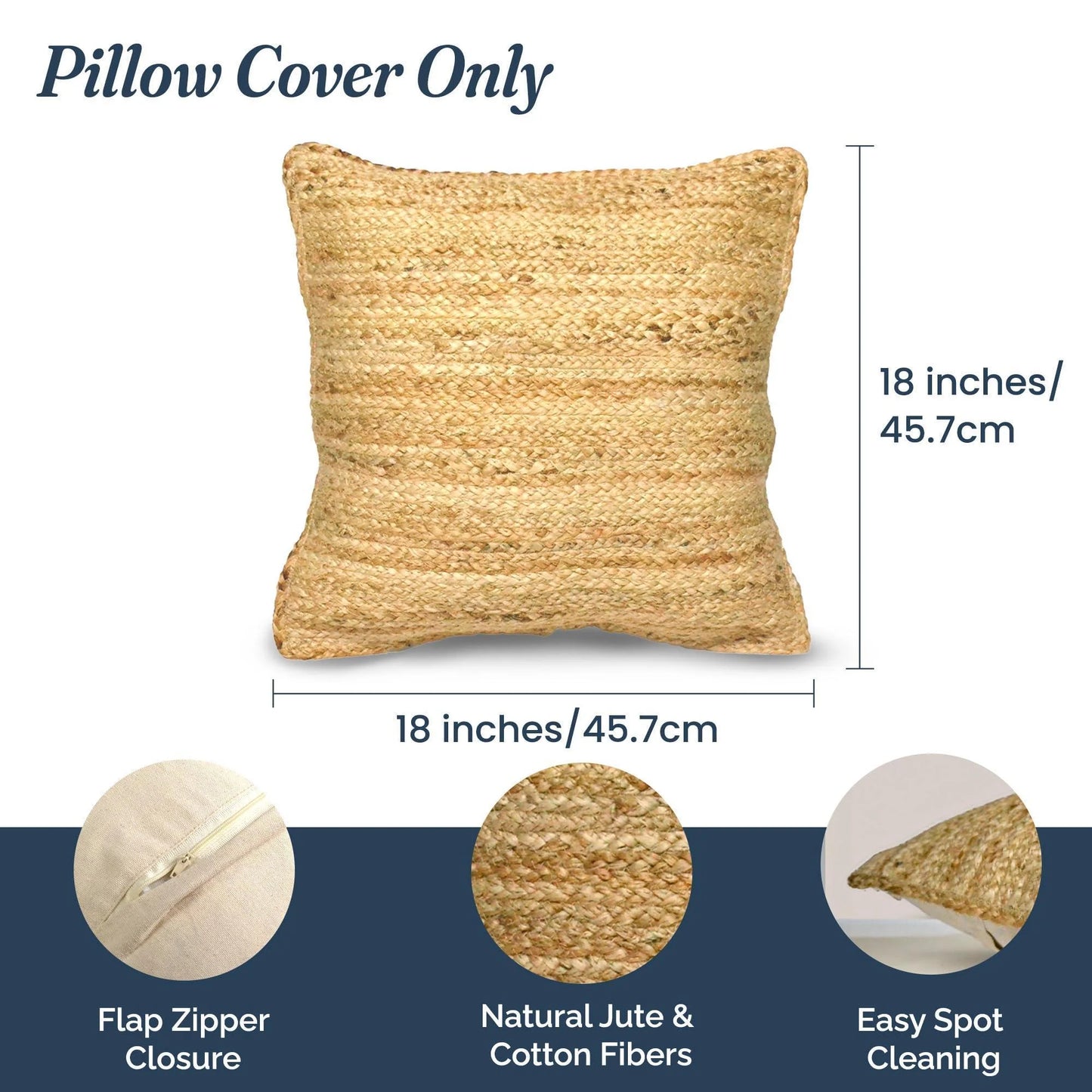 Fine Living Co. Braided Jute Throw Pillow Covers - Decorative Farmhouse Accent Pillows for Couch and Living Room Decor, 18 x 18 Inch, Set of 2