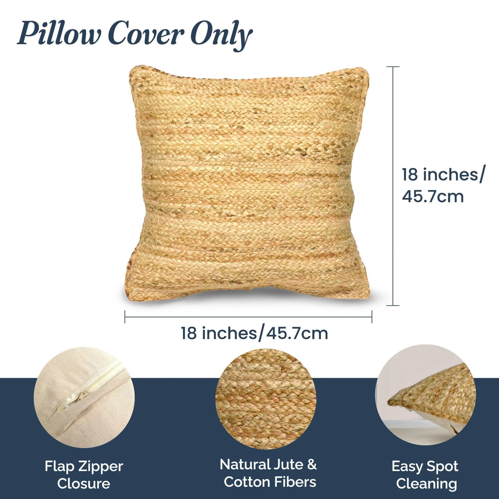 Fine Living Co. Braided Jute Throw Pillow Covers - Decorative Farmhouse Accent Pillows for Couch and Living Room Decor, 18 x 18 Inch, Set of 2