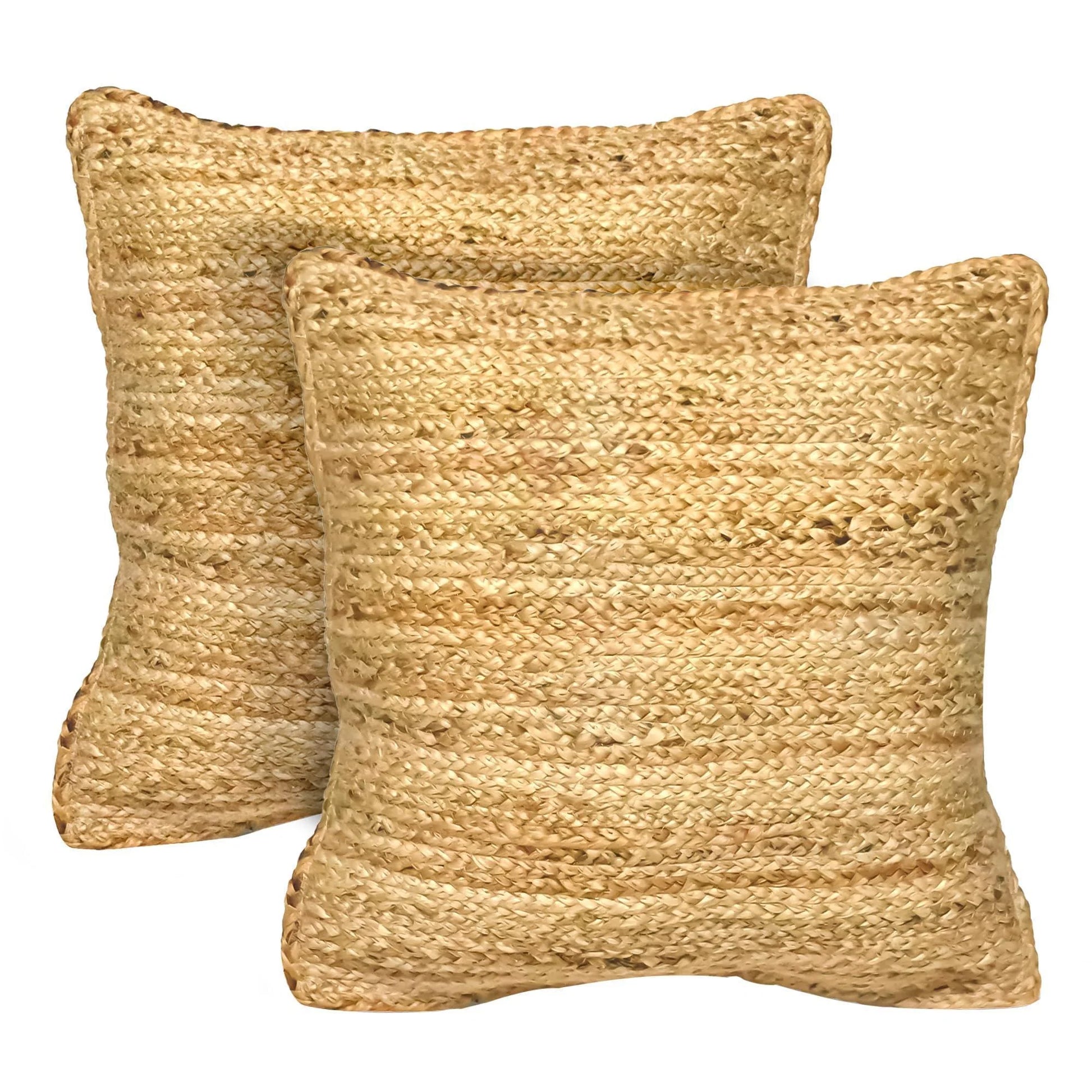 Fine Living Co. Braided Jute Throw Pillow Covers - Decorative Farmhouse Accent Pillows for Couch and Living Room Decor, 18 x 18 Inch, Set of 2