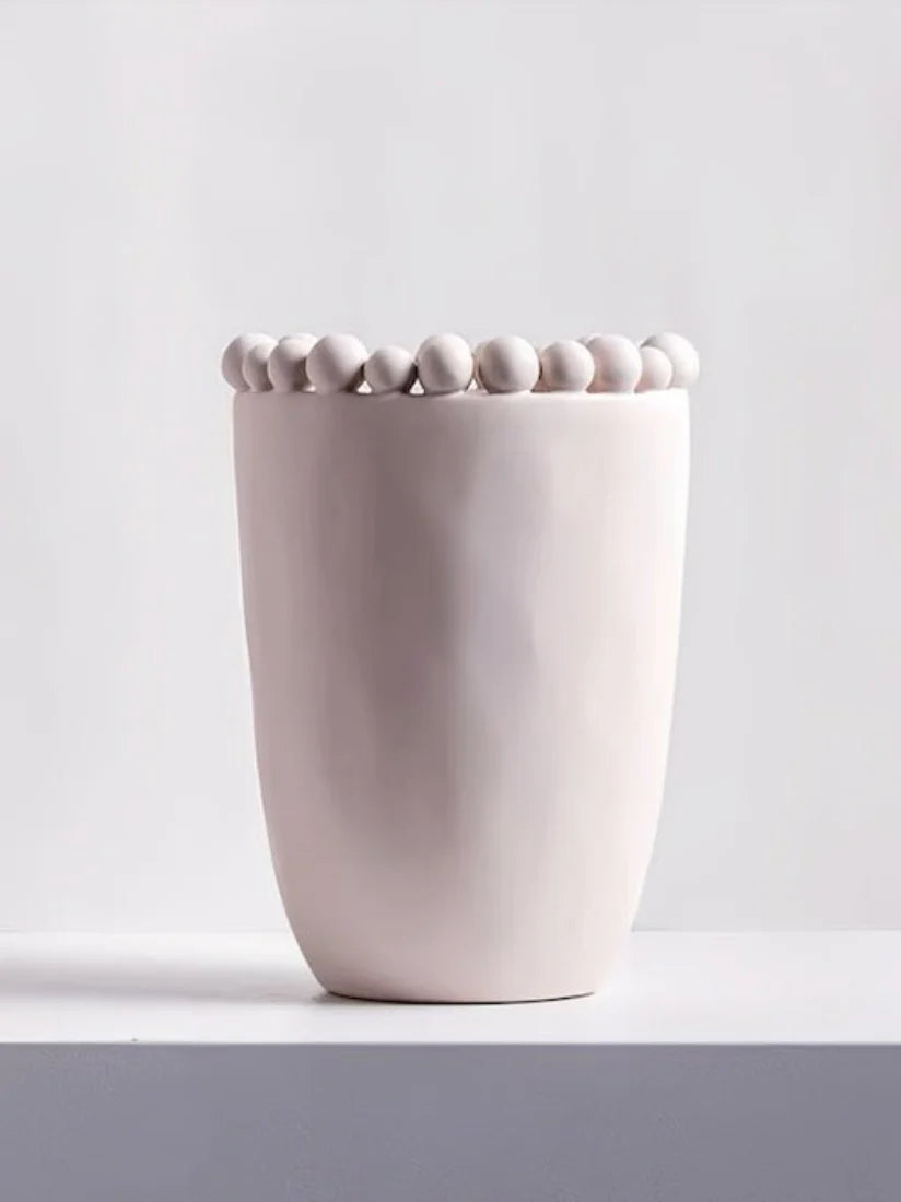 Morandi-Inspired Handmade Pomponette Vase, Dotted Cylinder Centerpiece