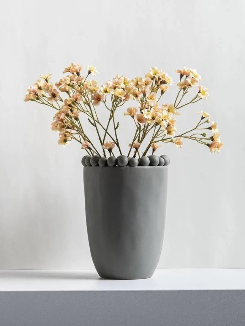 Morandi-Inspired Handmade Pomponette Vase, Dotted Cylinder Centerpiece