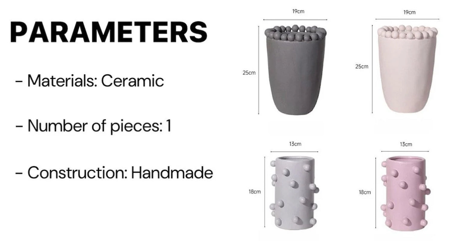 Morandi-Inspired Handmade Pomponette Vase, Dotted Cylinder Centerpiece