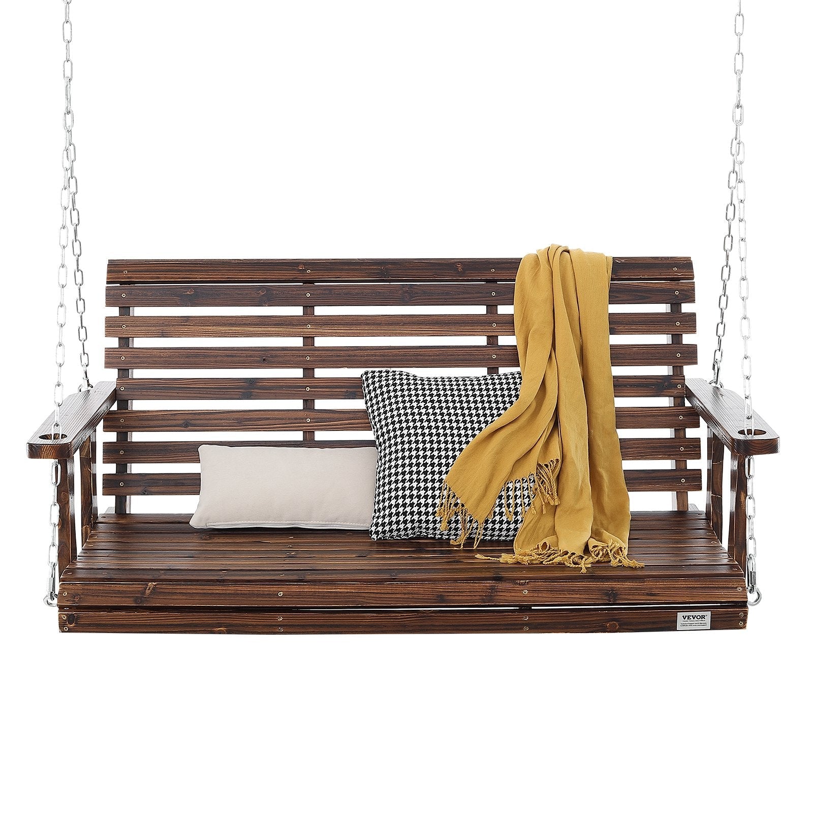 Transform your outdoors with the our 4.5 Ft Wooden Porch Swing! Perfect for your garden or courtyard, it supports 880 lbs and comes with sturdy hanging chains.