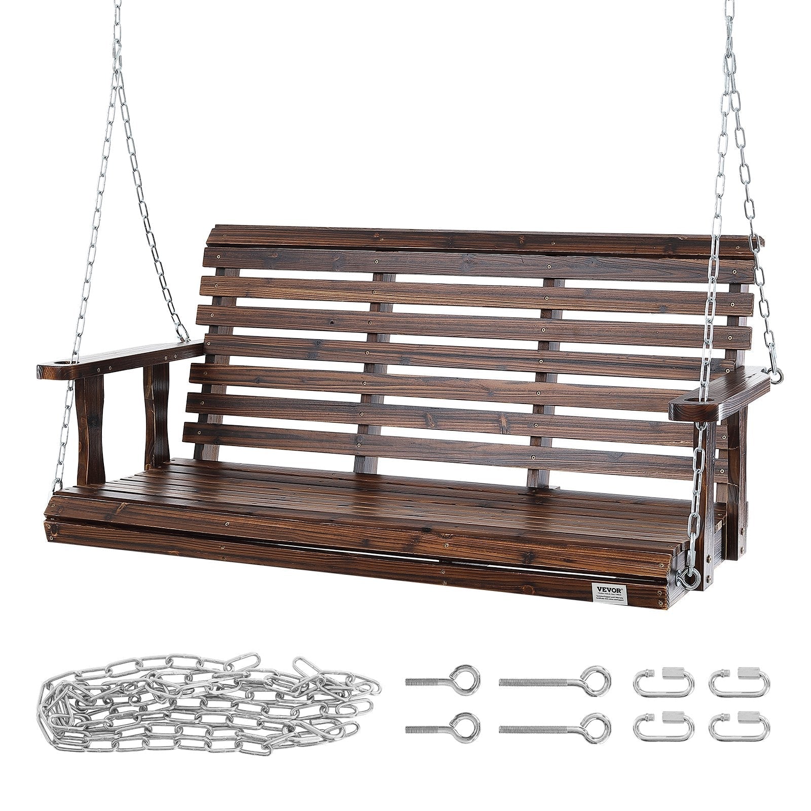 Transform your outdoors with the our 4.5 Ft Wooden Porch Swing! Perfect for your garden or courtyard, it supports 880 lbs and comes with sturdy hanging chains.